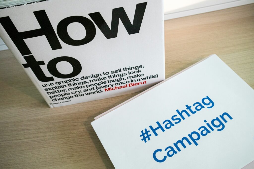 a box of hashtag campaign sitting on a table
